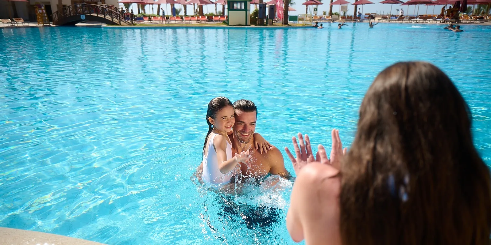 Panoramic view across the resort's interconnected pools